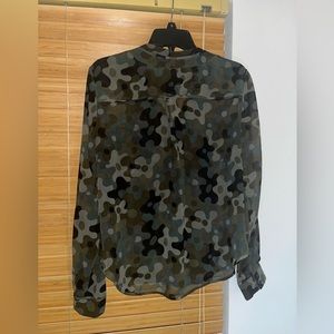 Philosophy Army fatigue print blouse. Green and black
